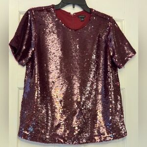 Ann Taylor Shimmering Wine Sequin Tee
